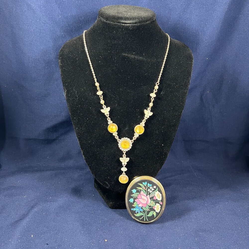 Avon 2-Piece Jewelry Set: Yellow Stone Butterfly Necklace & Pink Floral Pendant